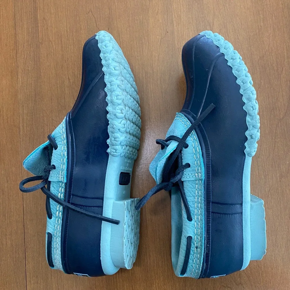 LL Bean Rubber Moc Bean Boots Navy Light Blue Duck Shoes‎ Womens 8 M Made in USA